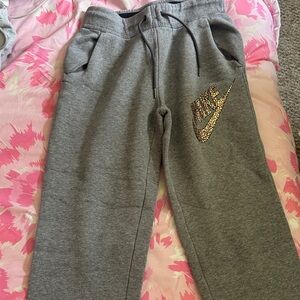 Nike Kids Gray Sweatpants with Gold Logo